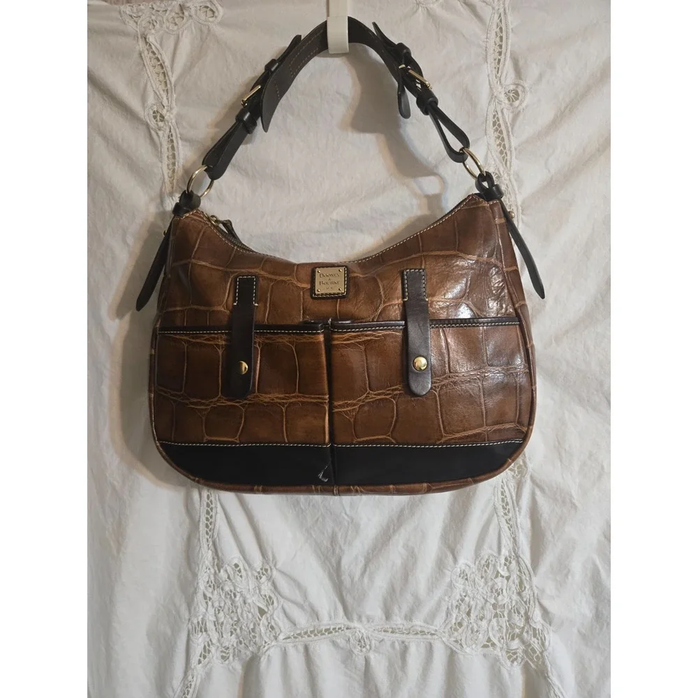 DOONEY AND BOURKE COGNAC EMBOSSED CROC PURSE HANDBAG